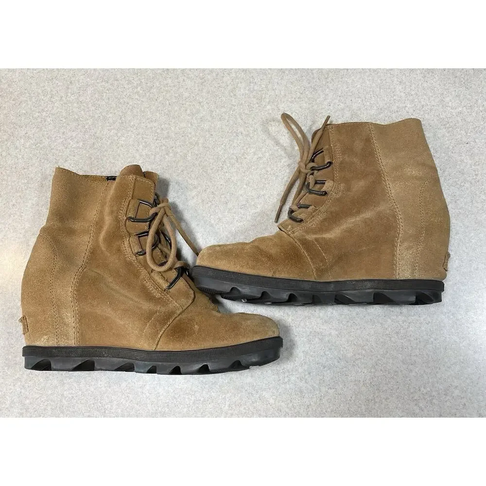Sorel Youth Joan of Arctic Wedge Ankle Booties Kids Size 5 EUR 37 Brown Leather
